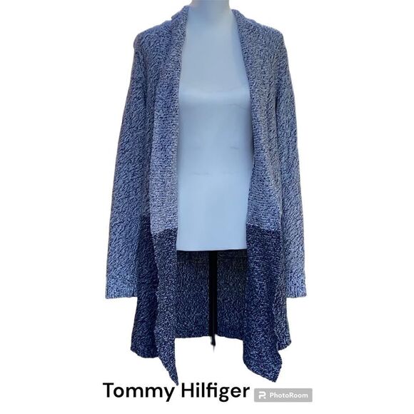Tommy Hilfiger SZ L Woman’s Navy Blue 2 Toned Color Cardigan Sweater - Picture 2 of 13